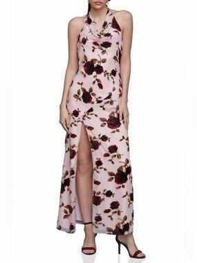 Avec Les Filles Floral Devoré Halter Maxi Cocktail Dress NWT 4